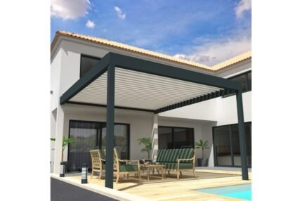Pergola Bioclimatique COCOON XL Mixte Gris anthracite / Blanc 4,50x4,987m Verin + LED