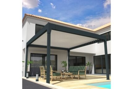 Pergola Bioclimatique COCOON XL îlot Mixte Gris anthracite / Blanc 4,50x6,025m Verin + LED