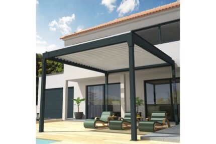 Pergola Bioclimatique COCOON îlot Mixte Gris anthracite / Blanc 4,00x4,588m Verin + LED