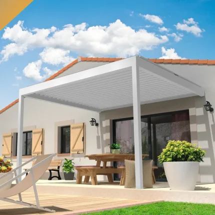 Pergola Bioclimatique LOLITE 4,00x4,088 M Verin à Télécommande (Blanc)