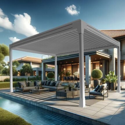 Pergola bioclimatique TRESNA îlot 4.50 x 3.930m Vérin à Télécommande (Blanc)