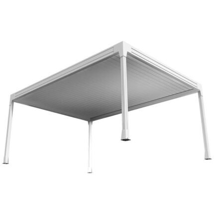 Pergola bioclimatique îlot - SAMA - vérin à télécommande (RAL9010 - Blanc - 4.50m x 6.030m)