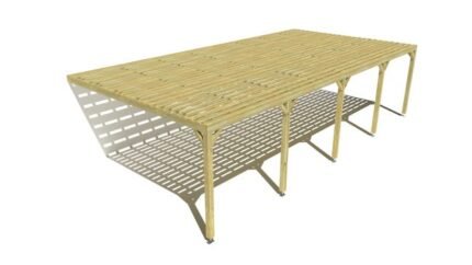Pergola bois • 10m x 5m • adossée • sens profondeur • platelage bois • livraison comprise