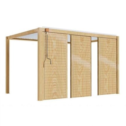 Pergola bioclimatique autoportée 3 x 4m effet bois blanc et 3 claustra ( 1 x 2,39 m ) Corato- Oviala
