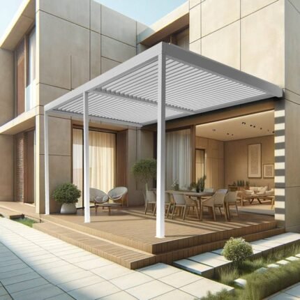 Pergola bioclimatique TRESNA 7.00 x 6.037m Vérin à Télécommande (Blanc)